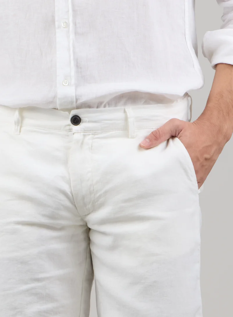 Just Nature White 100% Linen Classic Fit Resort Shorts for Men | Best Price UAE